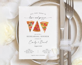 Rehearsal Dinner invitation, editable template, pizza, Italian, wedding rehearsal, casual, love & pizza, instant download, 5x7