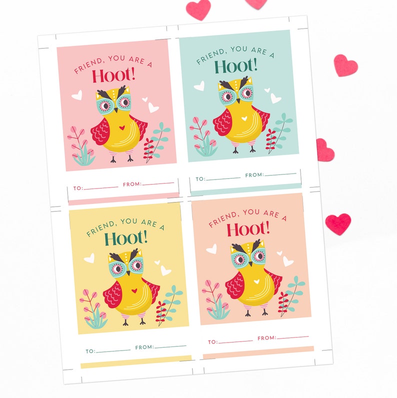 Owl Valentines Print Cut Classroom Valentines | Etsy
