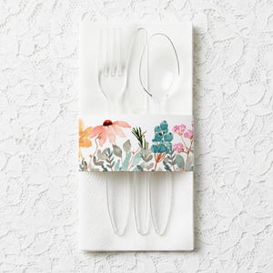 Servilletas con diseño de flores silvestres para cubiertos, decoración imprimible para despedidas de soltera o baby shower, descarga instantánea