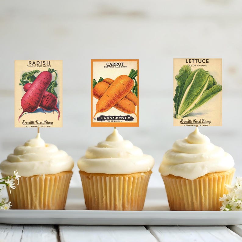 Seed Topper PRINTABLE Vintage Seed Cupcake Toppers, Farmers Market, Locally Grown ...
