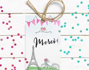 Paris Merci Favor Tags: Eiffel Tower Birthday Theme (Instant Download)