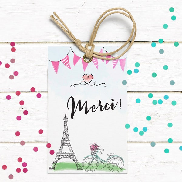 Paris Thank You Tags | Merci Tags | Paris Birthday Theme | Eiffel Tower | French Birthday Favor Tags | Instant Download Favor Tags