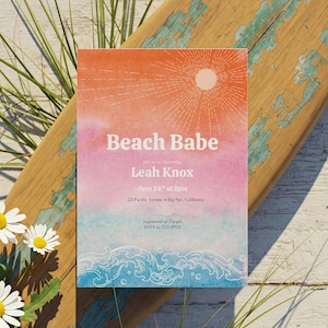 Surf Beach Baby Shower Invitation: Editable Canva Template (5x7, Digital Download)