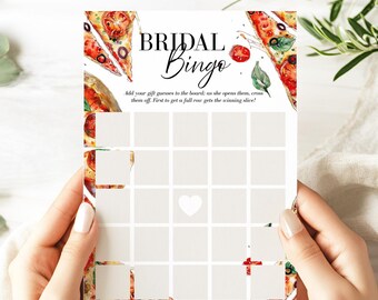 Bridal Bingo Game, Pizza Bridal Shower, That's Amore Italian Theme, Editable Canva Template, 5x7
