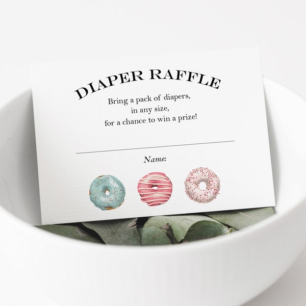 Diaper Raffle Ticket | Diaper Insert Card | Donut Baby Shower | Donut Theme | Printable Insert Card | Instant Download PDF | 4x3