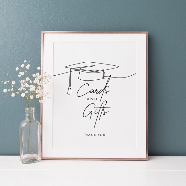 Minimalist Graduation Party "Cards and Gifts", editable sign template, High School or College, printable, 5x7 & 8x10, Instant Download