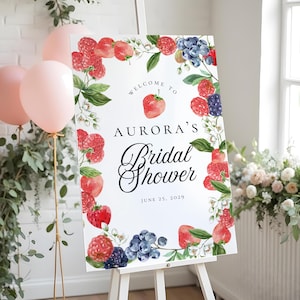 Berry Bridal Shower Welcome Sign, editable Canva template, blueberry, strawberry, berry sweet, berry in love, wedding shower, poster decor