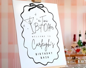 A Tini Bit Older Birthday Welcome Sign, trendy whimsical birthday theme, editable Canva Template
