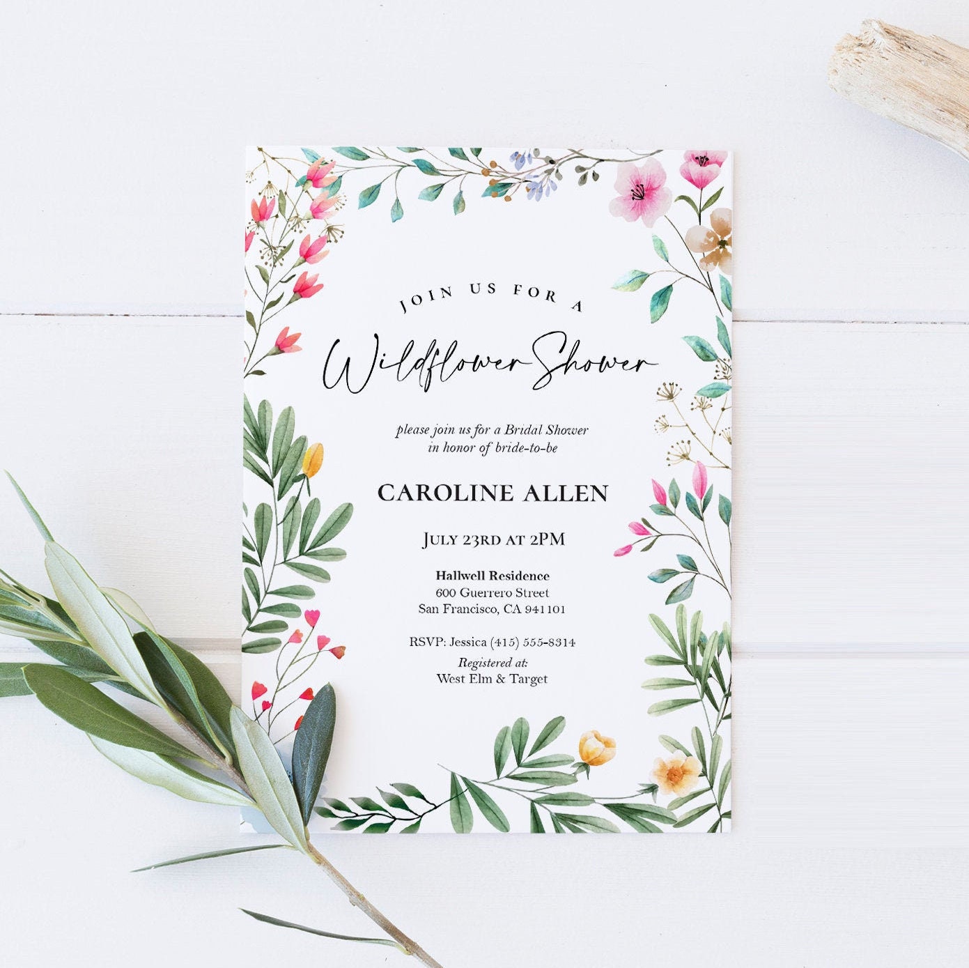 Wildflower Bridal Shower Invitations Editable Digital Bridal Shower