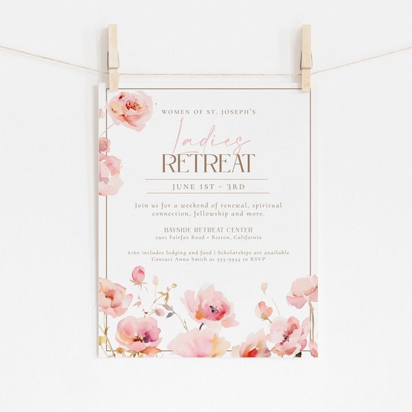 Ladies Retreat Flyer, editable template, women's invite, church, spiritual connection, religious retreat, wellness, 8.5x11, instant download