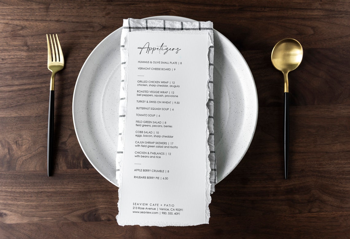 Editable Restaurant Menu Template Front and Back Modern Etsy