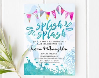 Mermaid Bridal Shower or Bachelorette Invitation | "Splish Splash" Invite | Editable Invitation | Instant Download | Custom Beach Invitation