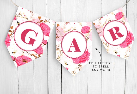 floral letter printable paper banner editable letter banner etsy