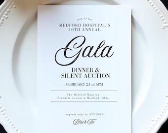Elegant Gala Invitation, Charity Ball or Fundraiser, Editable Canva Template, 5x7 Download