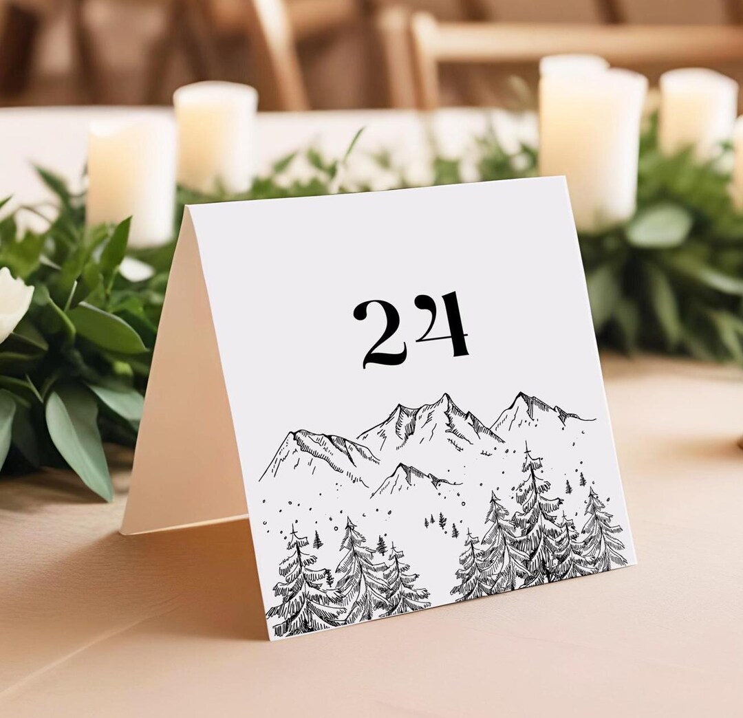 Printable Mountain Tented Table Numbers | Double-sided | Rustic Wedding ...