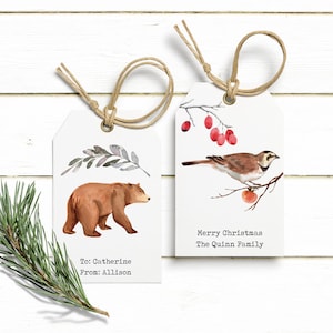 Editable Christmas Gift Tag | Watercolor Animal Holiday Tag | Flora & Fauna | Editable Message | Favor Tag | Instant Download