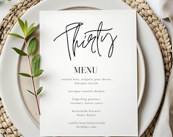 Birthday Menu Card, Any Age, Modern Birthday Party, Editable Canva Template, 5x7 Digital Download