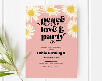 Peace, Love and Party Invitation Template | "Peace Love & Party" Birthday | Hippie or Festival Theme | Instant Download | 5x7