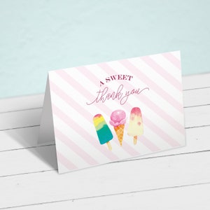 Ice Cream Thank You Card: Summer Party, Printable Note (PDF)