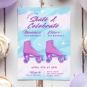 Retro Roller Skate Birthday Invitation: 80s Party (5x7 Canva Template, Instant Download)