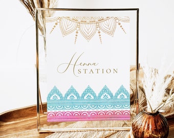 Henna Station Print | Indian Bridal Shower or Mehndi | Gold Mandala | Editable Template Sign | Instant Download | 5x7 and 8x10 | Templett