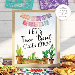 Taco Bar Graduation Sign: Fiesta Cactus Decor (Digital Download)