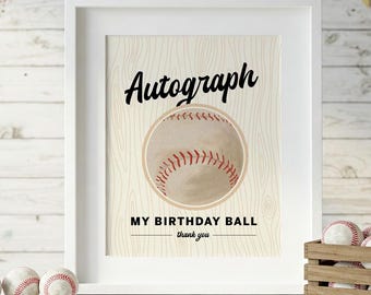 Autografskylt för basebollfödelsedagsfest: Vintage sportdekor (PDF och JPG), ej redigerbar