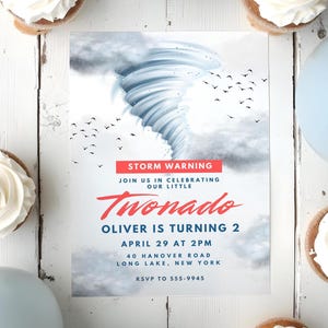 Two-nado Birthday Invitation: Storm Twister Theme (5x7 Canva Template, Instant Download)