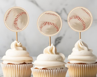Vintage Baseball Cupcake Toppers, Little Slugger Party, Birthday or Baby Shower, 2" round