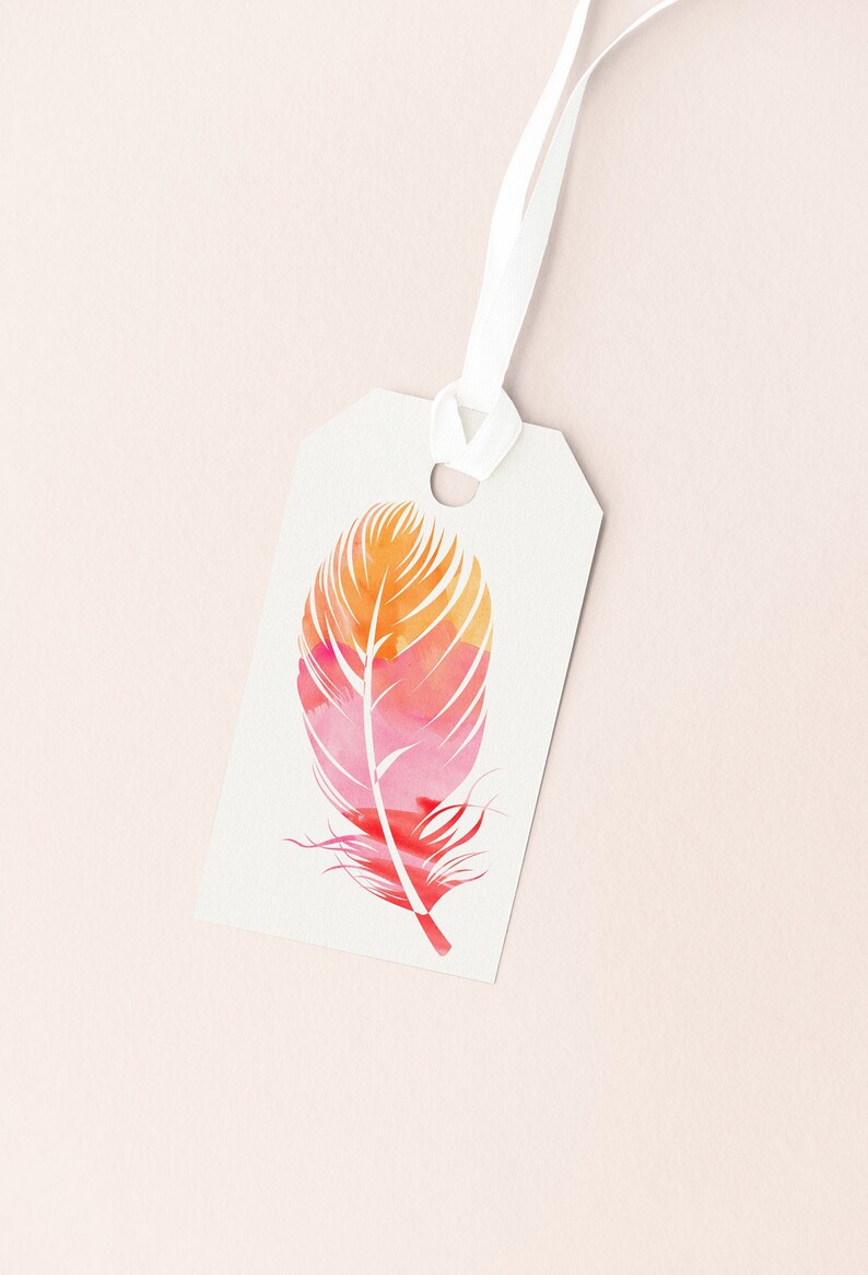 Printable Watercolor Feather Tags Feather Favor Tag | Etsy