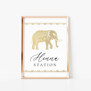 Gold Elephant Henna Station Print: Indian Wedding Decor (Digital Download)