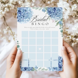 Bingo para despedida de soltera IMPRIMIBLE, hortensia azul, flores de acuarela, algo azul, despedida de soltera en el jardín de verano, 5 x 7, descarga instantánea, imprimir y jugar