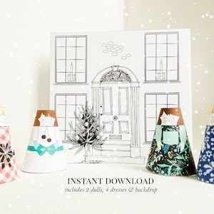 Printable Cozy Winter Paper Doll Kit | Dolls, Dresses + Matching Backdrop | Instant Download | Print, Cut + Assemble | Paper Craft