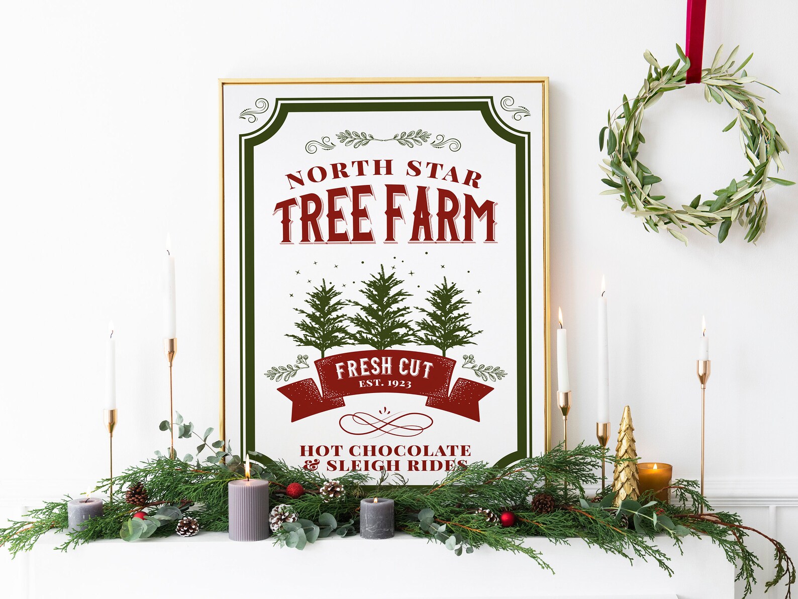 North Star Tree Farm Print Vintage Holiday Print Printable Etsy