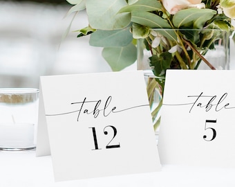 Modern Minimalist Table Numbers 1-25, Simple Folded Tent Cards, Wedding or Event, Instant Download, 5x5 Folded