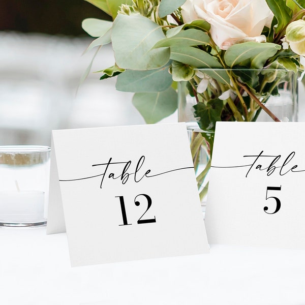 Modern, minimalist Printable Folded Tent Card Table Numbers for Weddings and Events, instant download, 5"x5", easy DIY wedding