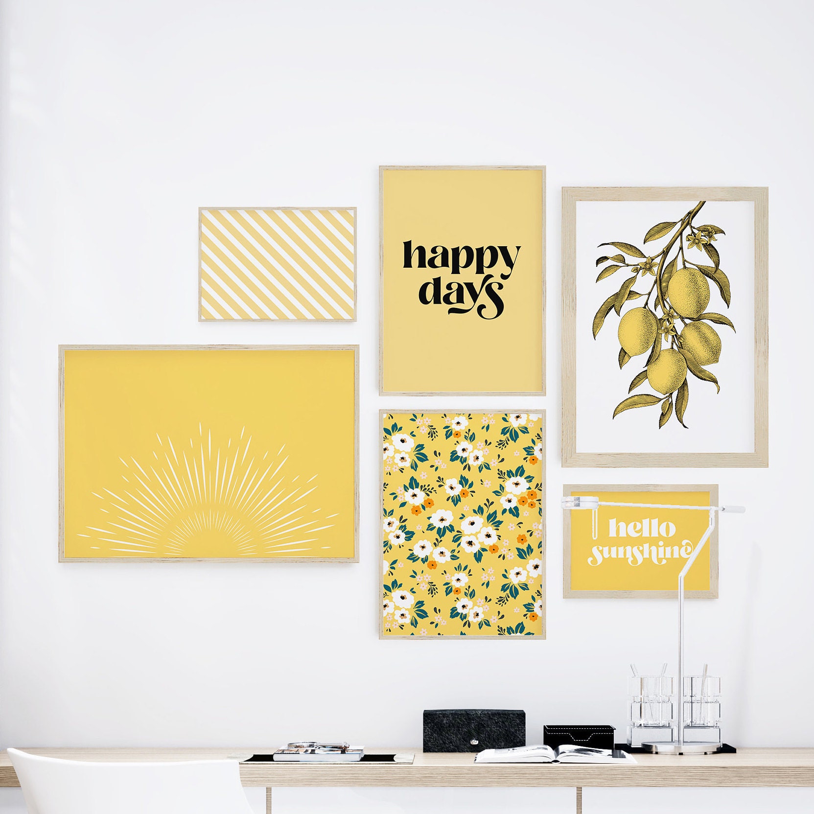 Yellow Art Prints Set of 6 Prints Printable Gallery Wall | Etsy
