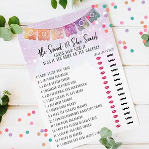 He Said She Said Game | Fiesta Bridal Shower | Printable Game | Fiesta Theme | Bridal Shower Game | Printable Party Game | 5x7