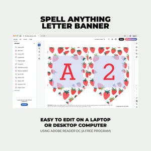 Strawberry Letter Banner, Spell Anything, Letters and Numbers, Berry Birthday, Bridal or Baby Shower Sign, Printable Decoration image 2