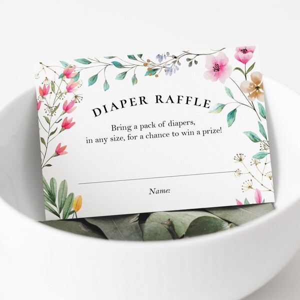 Baby Shower Diaper Raffle Ticket | Diaper Raffle Ticket | Wildflower Theme | Shower Activity | Spring Garden or Summer | Instant Download