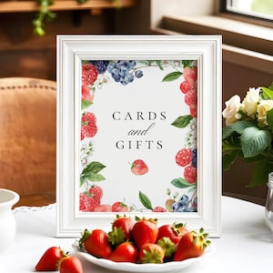 Bes "Cards & Gifts"-bord, bruids- of babyshower, verjaardag, bosbes, aardbei, niet-bewerkbaar, 5 x 7 en 8 x 10, instant download