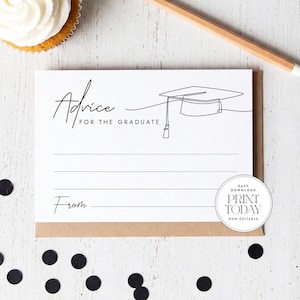 Graduation Advice Cards, druckbare Abschlussparty Aktivität, minimalistisch, graduiertes Andenken, 2025 High School oder College, 5x3.5, Download