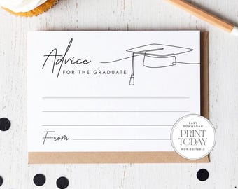 Graduation Advice Cards, Graduate Keepsake, Printable Party Activity, No Editing Required