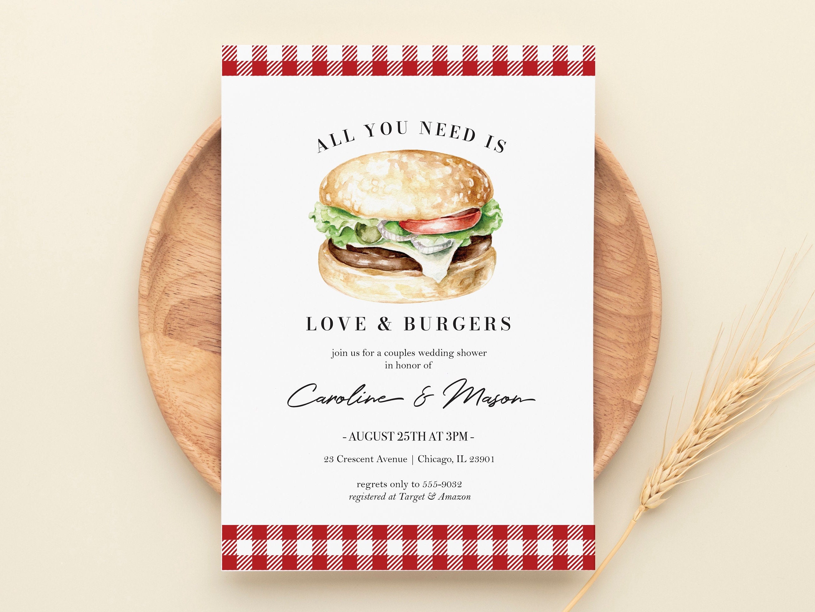 Love Burgers Bridal Shower Invitation editable template BBQ Couples Shower I Do BBQ summer picnic backyard instant download