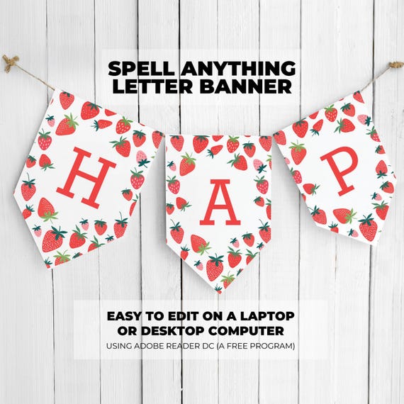 Strawberry Letter Banner, Spell Anything, Letters and Numbers, Berry Birthday, Bridal or Baby Shower Sign, Printable Decoration