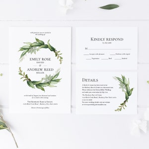 Greenery Wedding Invitation Suite: Botanical Template (Instant Download)