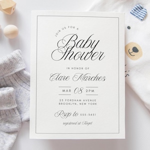 Elegant Calligraphy Baby Shower Invitation: Gender Neutral Canva Template (5x7) (Digital Download)