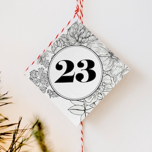Christmas Advent Numbers | Printable Advent Tags | DIY Advent Calendar | Vintage Botanical Design | Numbers 1-25 | 2x2 | Instant Download