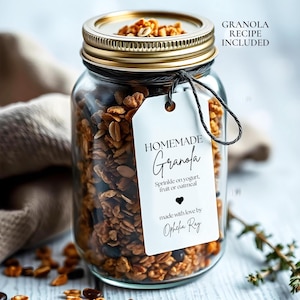 Etichetta granola fatta in casa, modello modificabile, regalo facile, semplice, dolcetto per le feste, ricetta granola inclusa, 2"x3.5", Canva, download immediato