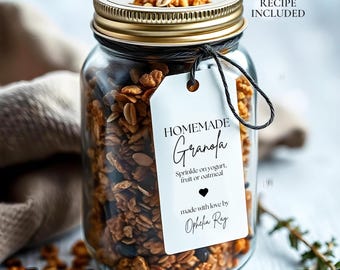 Homemade Granola Tag, editable template, easy gift giving, simple, holiday treat, granola recipe included, 2"x3.5", Canva, instant download